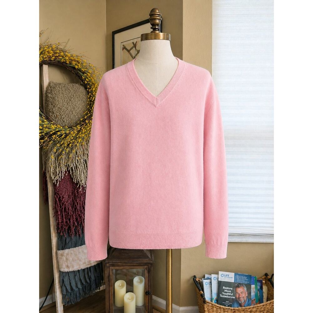 Alan Flusser V-Neck Sweater XL Men Bright Pink 100% Cashmere EUC